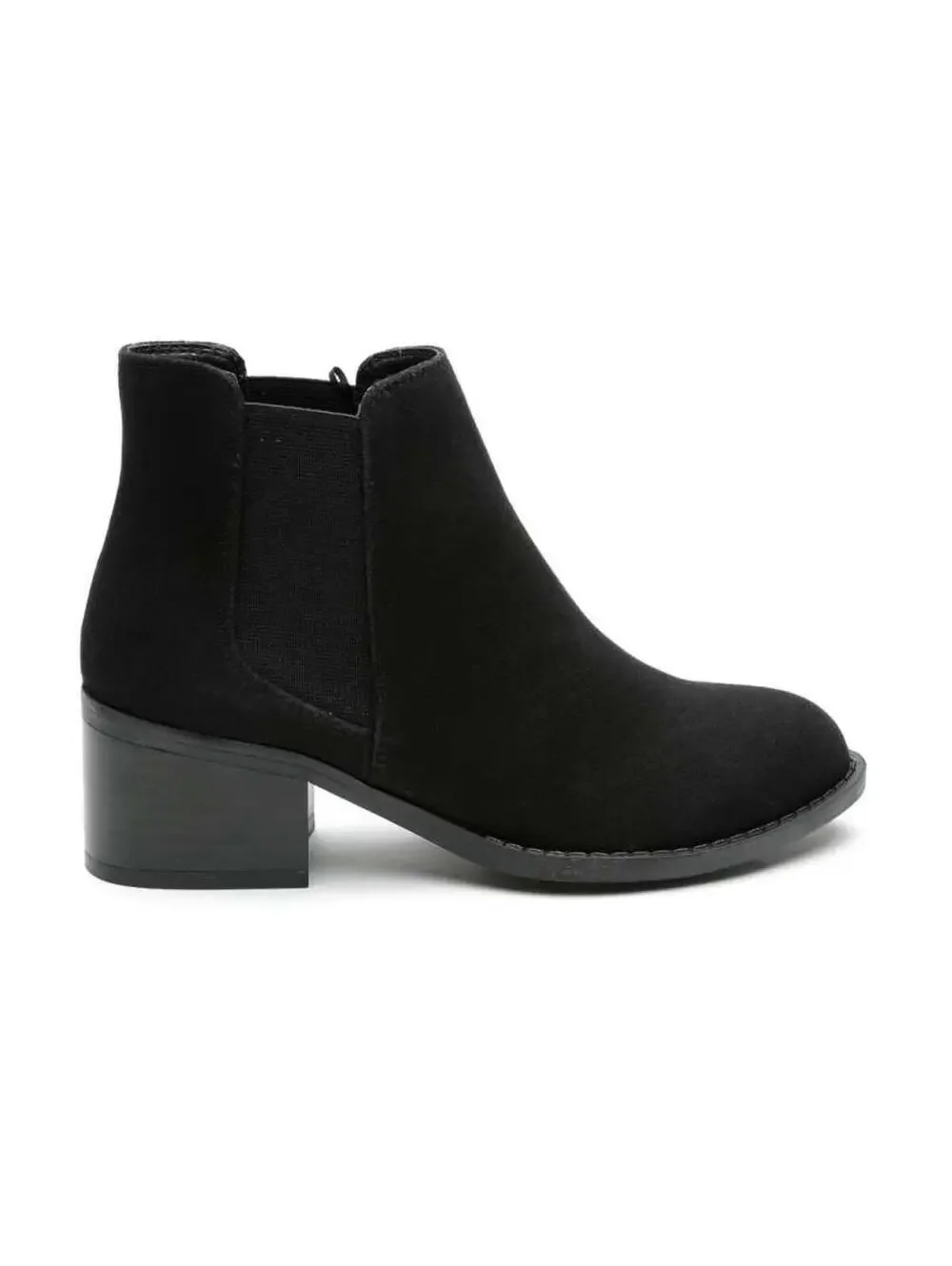 Forever 21 Black Faux Suede Block Heel Ankle Boots Booties Round Toe Size 8 - Picture 1 of 9